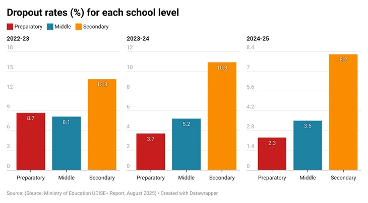 Dropout rates, in percentage, for each school level Dropout rates, in percentage, for each school level