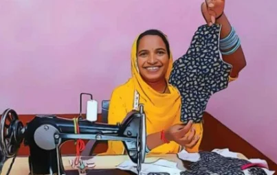 Community member making reusable menstrual products