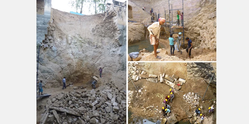 The desilting and removal of debris after the collapse at the Badi Baoli.
