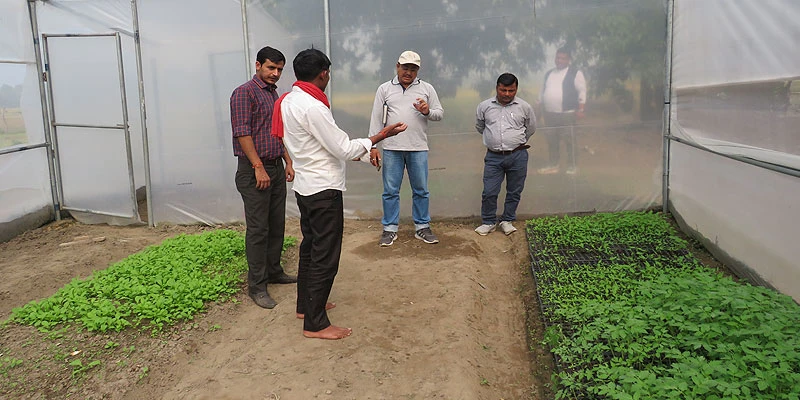 The Tata Trusts and GDS teams have supported Tilak Ram (seen above in white shirt) with technical know-how and financial assistance for setting up the nursery